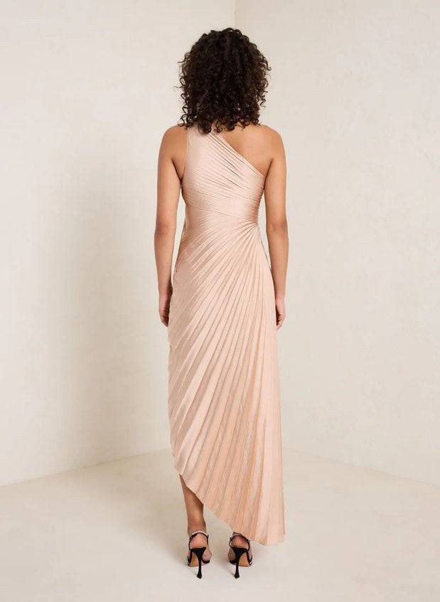 One Shoulder Sun Pleated Satin Dress for Women    