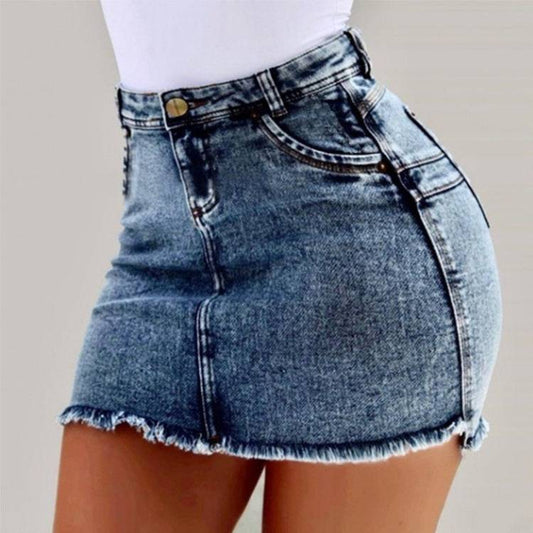 Sexy High-Rise Denim Skirt with Zipper Pocket Detail    