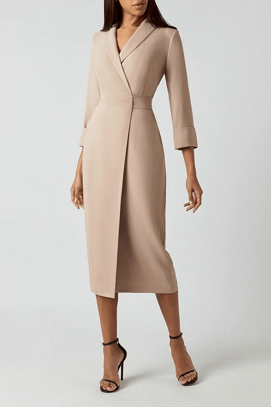 Elegant Solid Color Blazer Dress with Split Neckline for Women    