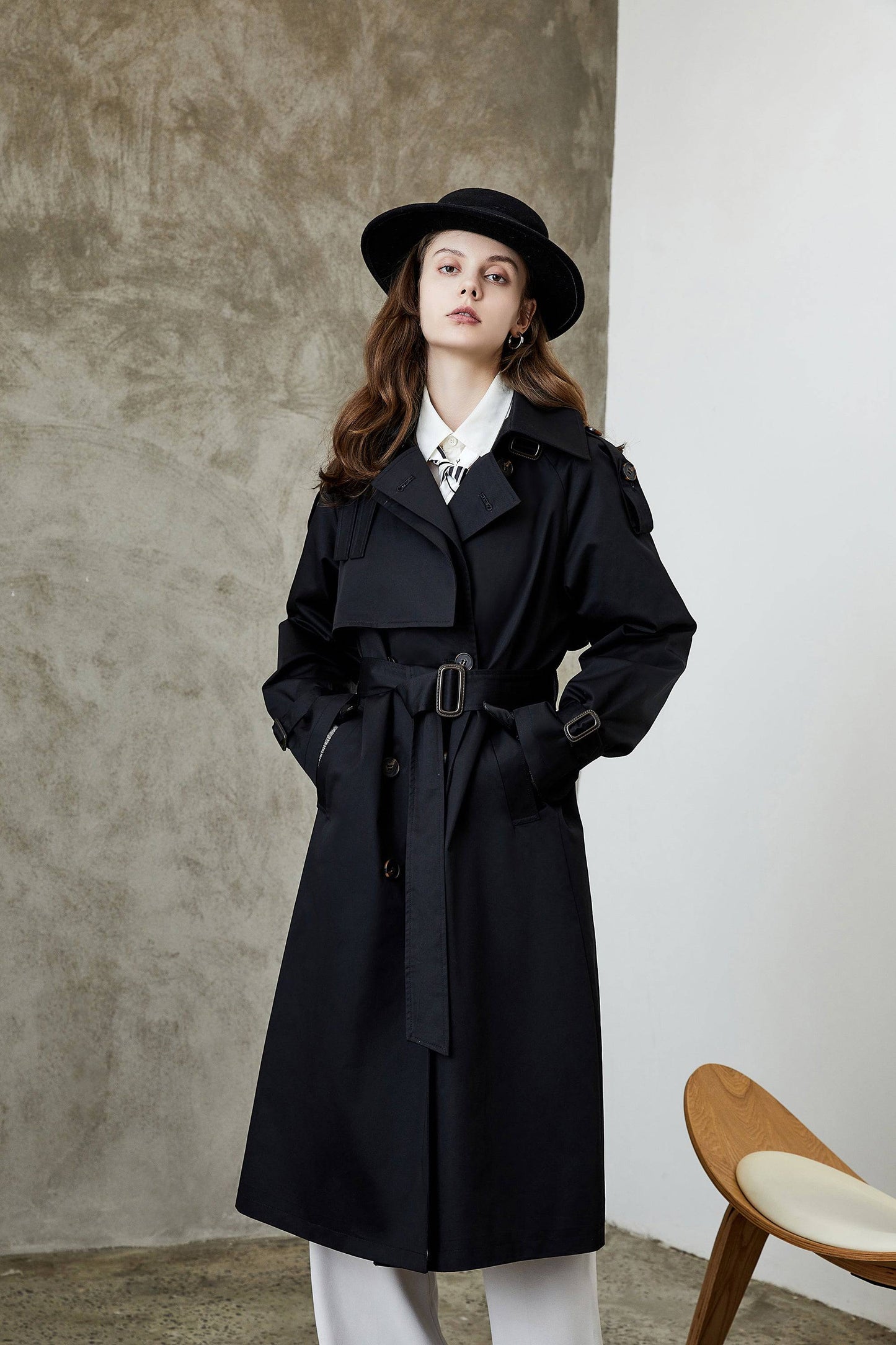 Elegant Korean Autumn Winter Trench Coat with Waist Slimming Effect    