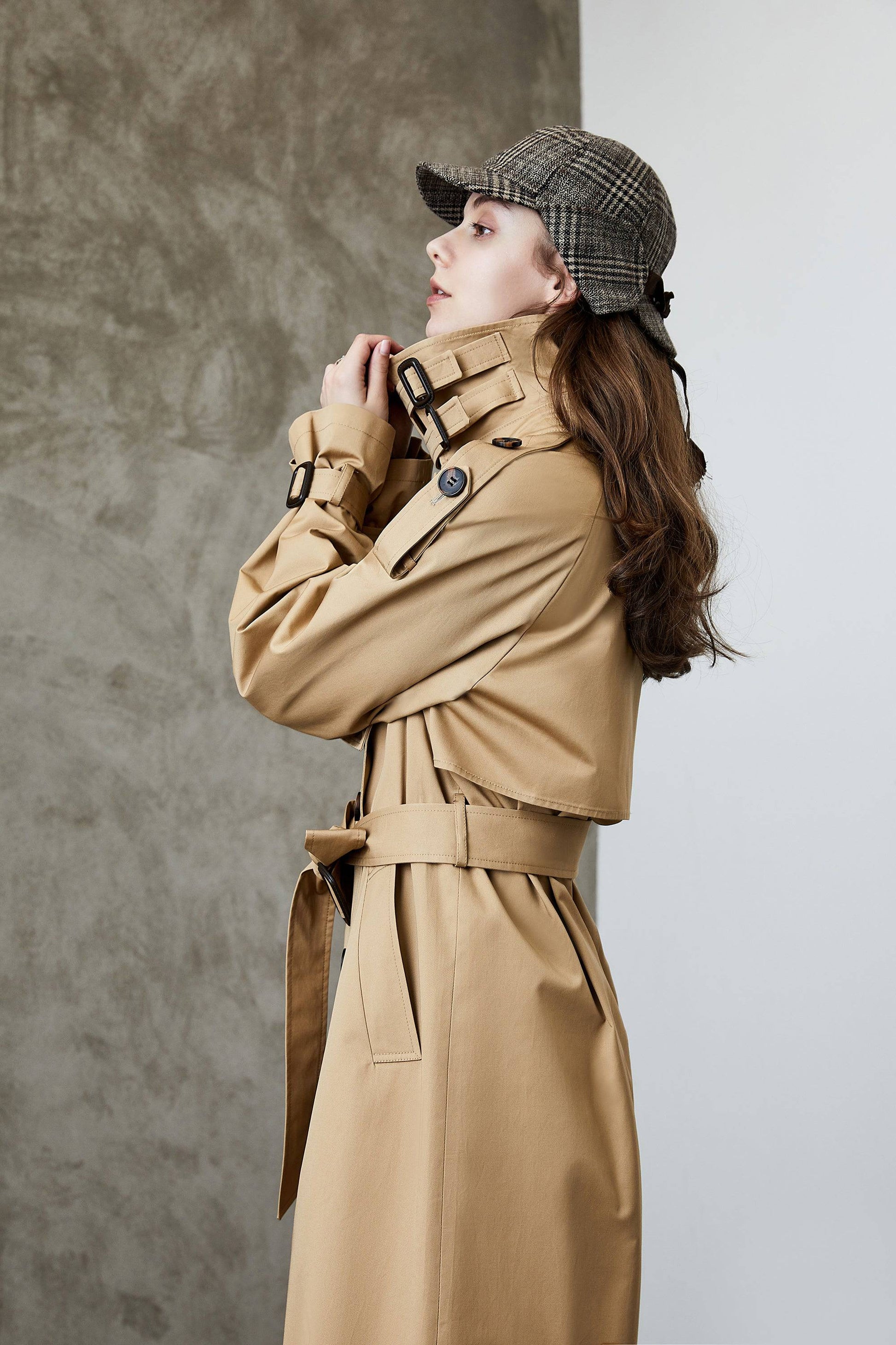 Elegant Korean Autumn Winter Trench Coat with Waist Slimming Effect    