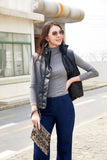 Women's Sleeveless Leather Quilted Jacket with Stand Collar    