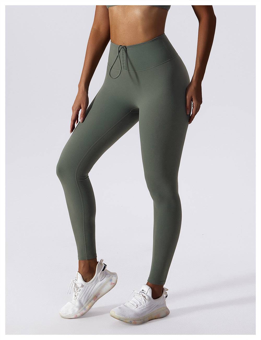 Sculpting Nude High Waist Yoga Pants with Drawstring Closure    