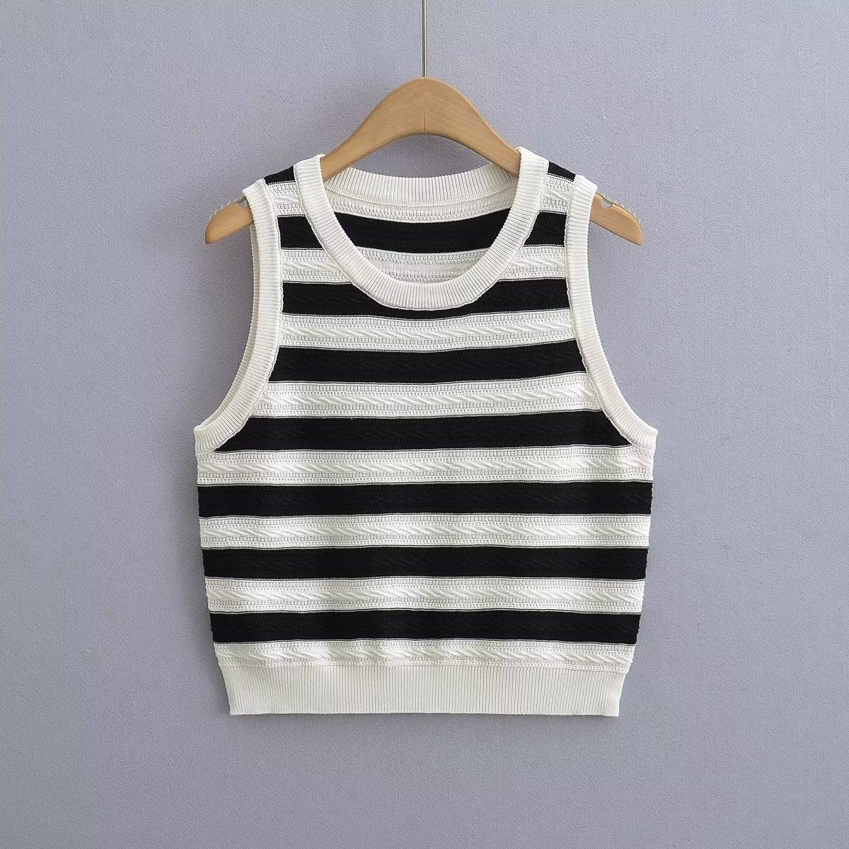 Striped Slim Fit Sleeveless Knit Vest for Casual Summer Wear    