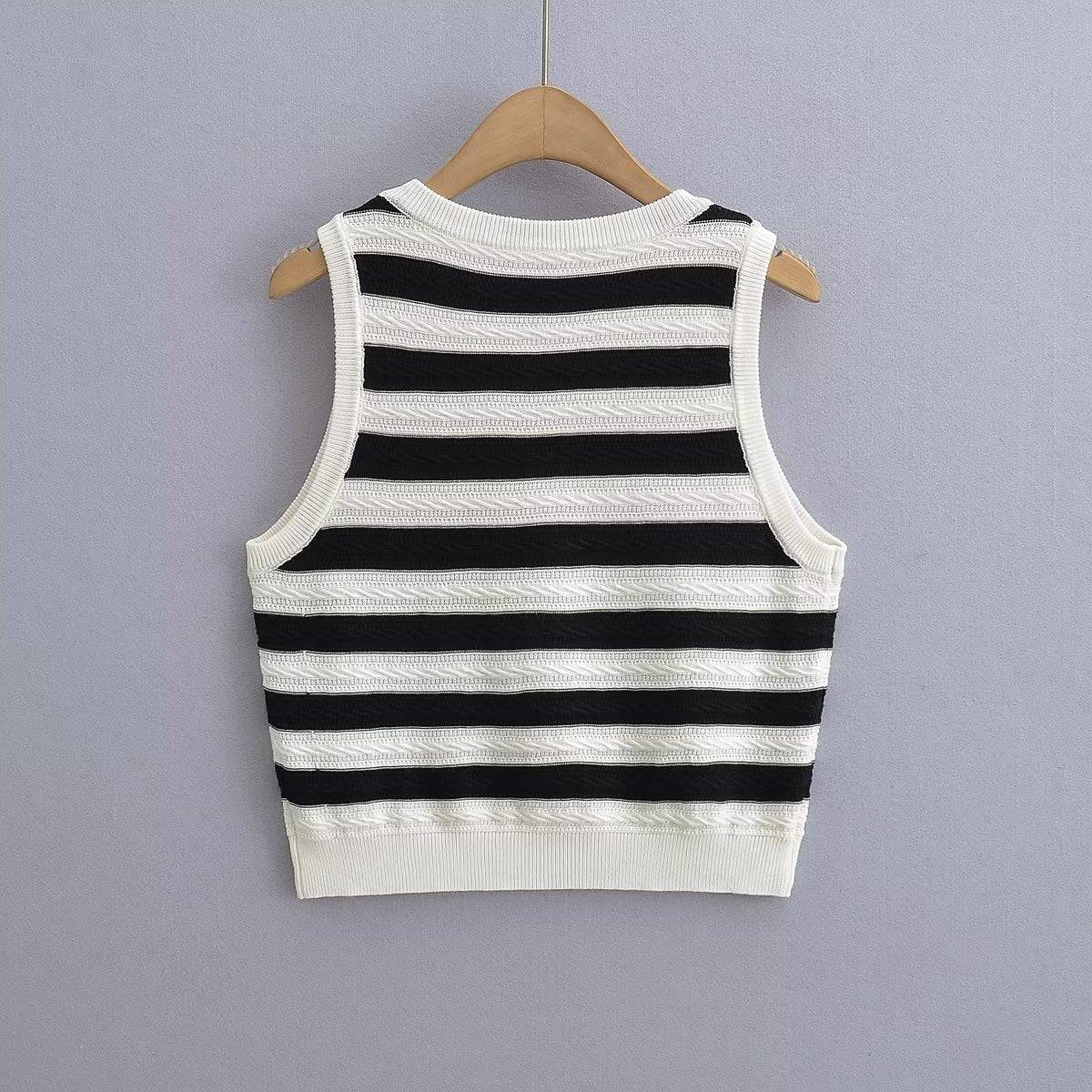 Striped Slim Fit Sleeveless Knit Vest for Casual Summer Wear    