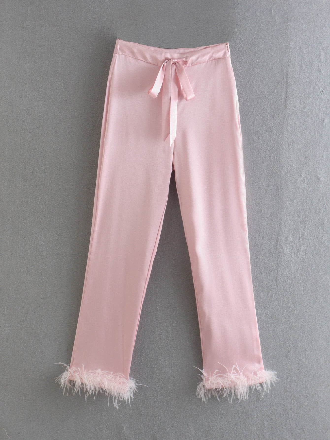 Women's Lace-Up Feather Decoration Casual Straight Pants & Top    