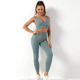 Ultimate Comfort Seamless Yoga Set with Shockproof Sports Bra and High-Rise Fitness Trousers    