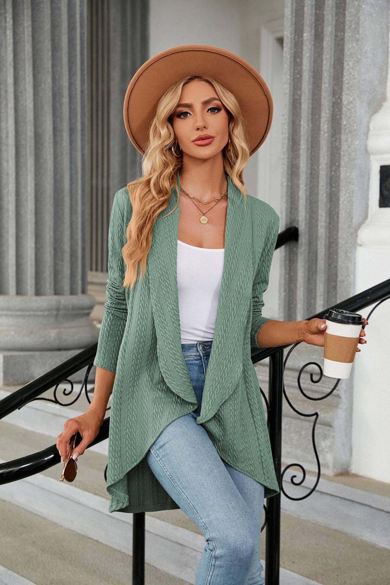 Women's Cozy Solid Color Long Sleeve Cardigan    