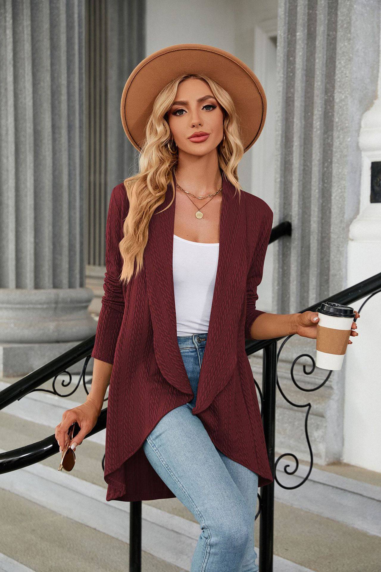 Women's Cozy Solid Color Long Sleeve Cardigan    