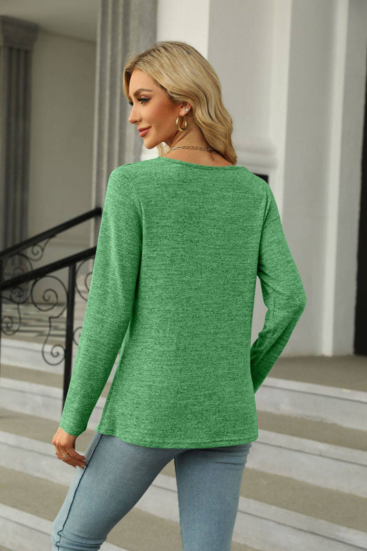 Elegant Square Collar Long Sleeve T-shirt for Women    