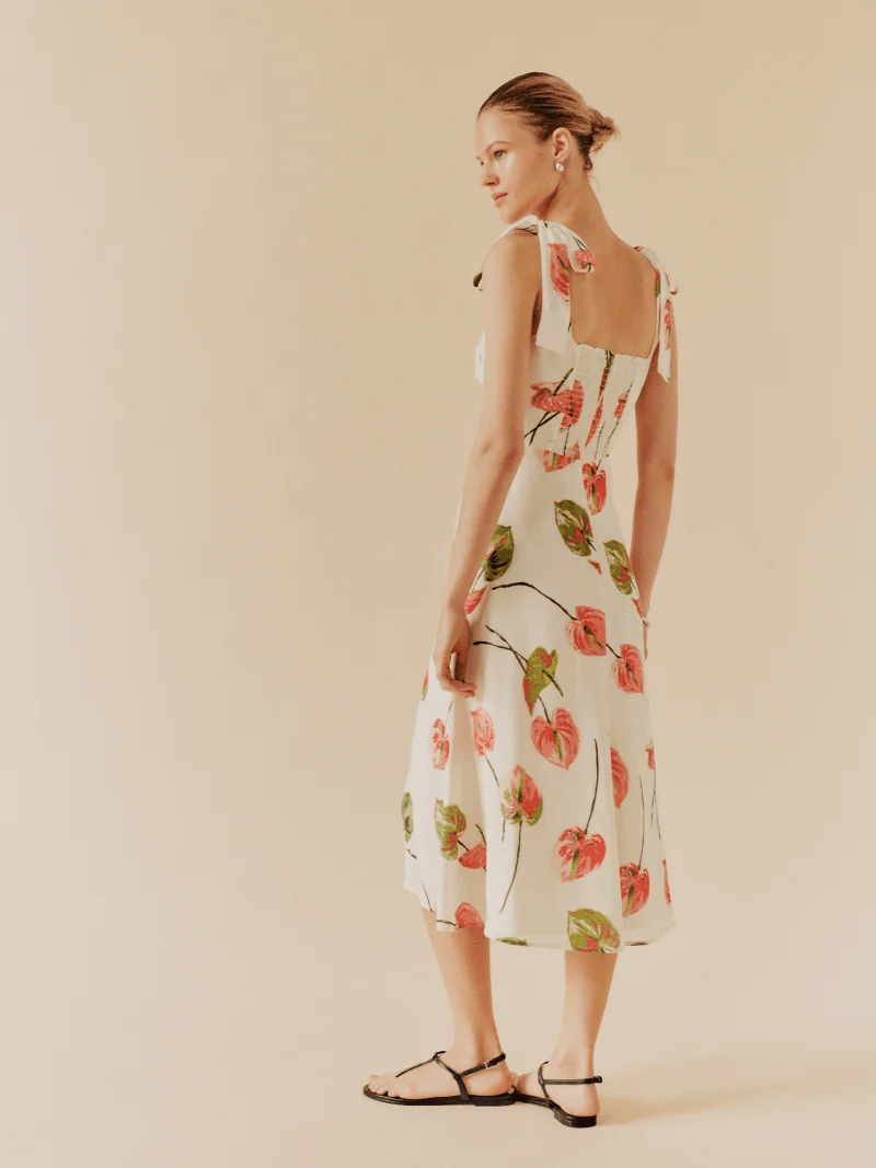 Floral Split Midi Dress with Elegant French Styling for Summer Vacations    