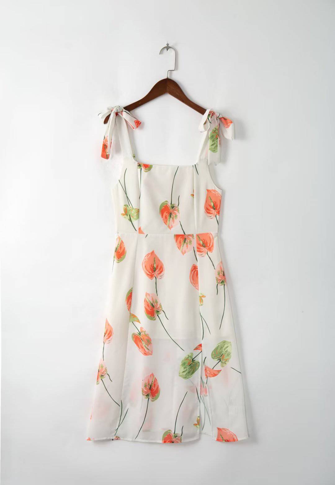 Floral Split Midi Dress with Elegant French Styling for Summer Vacations    