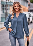 Stylish Fall Jacquard T-Shirt with V-Neck and Long Sleeves    