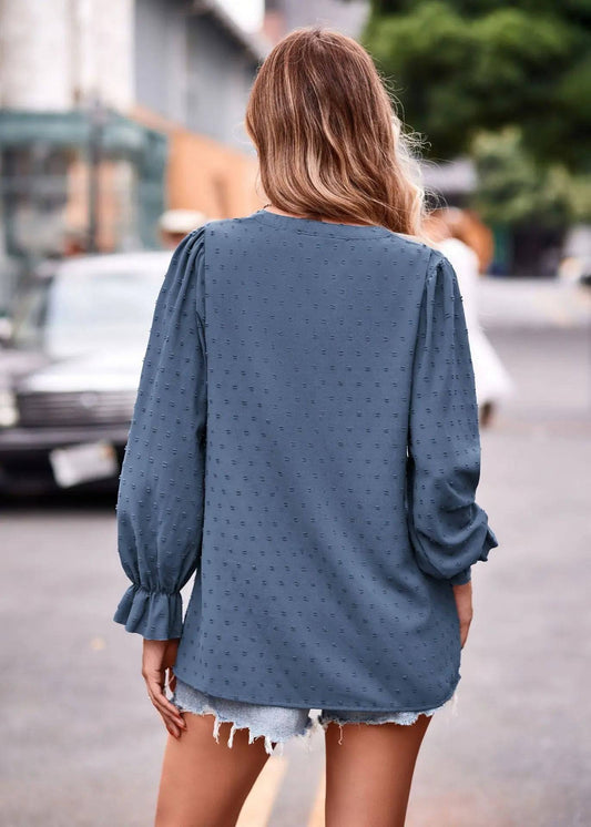 Stylish Fall Jacquard T-Shirt with V-Neck and Long Sleeves    