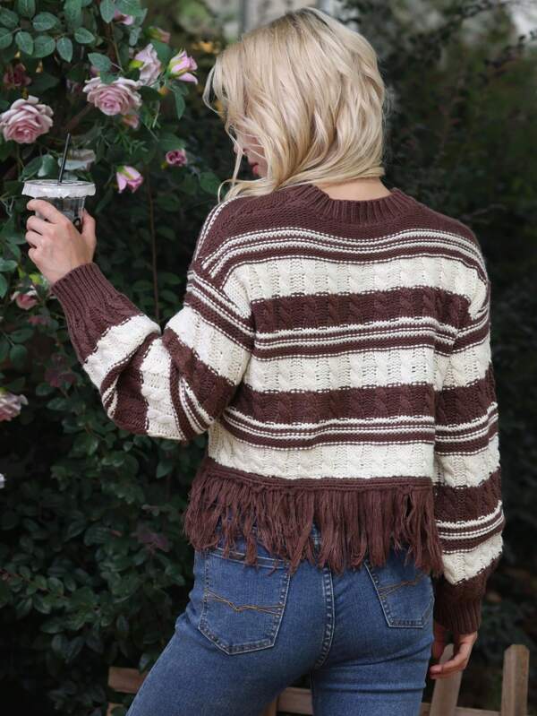 New Women's Patchwork Tassel Sweater for Autumn and Winter    