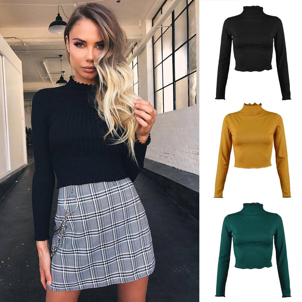 Stylish and Warm Slim-Fit Knitted Cropped Top Sweater    