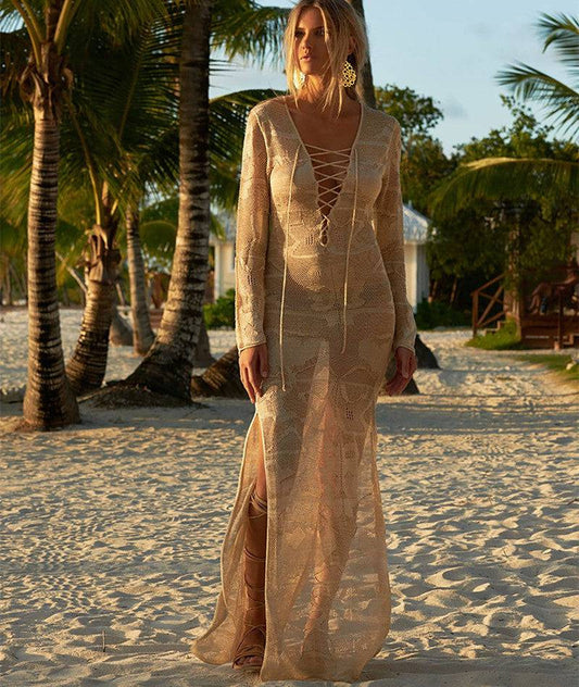 Knitted Maxi Dress Chest Strap Beach Dress Beach Dress Blouse Knitted Sun Protection Clothing    