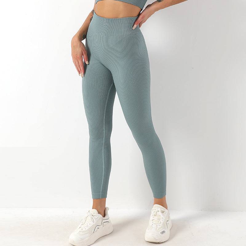 High Waist Seamless Ribbed Yoga Pants for Women    