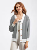 V-Neck Striped Sweater Jacket for Women    