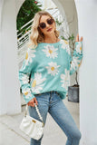 Sunflower Floral Jacquard Plus Size Sweater    