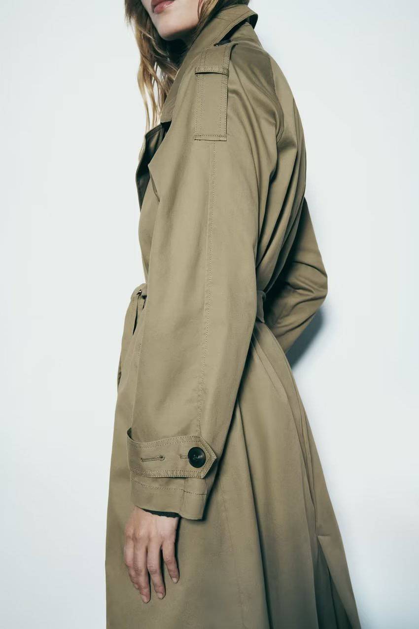 French Belted Double Breasted Trench Coat for Women with Collar    