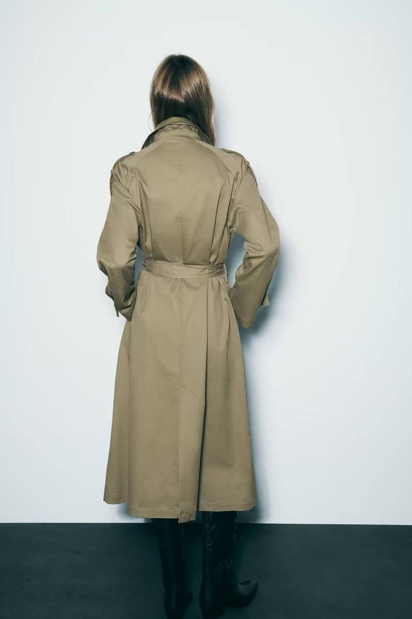 French Belted Double Breasted Trench Coat for Women with Collar    