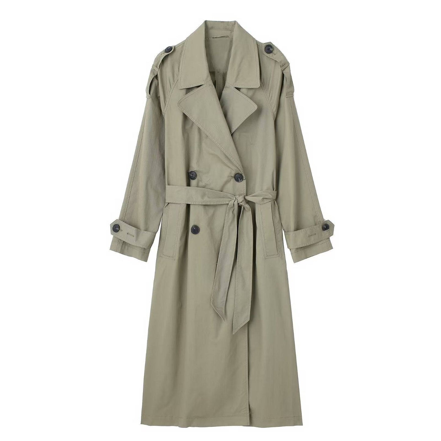 French Belted Double Breasted Trench Coat for Women with Collar    