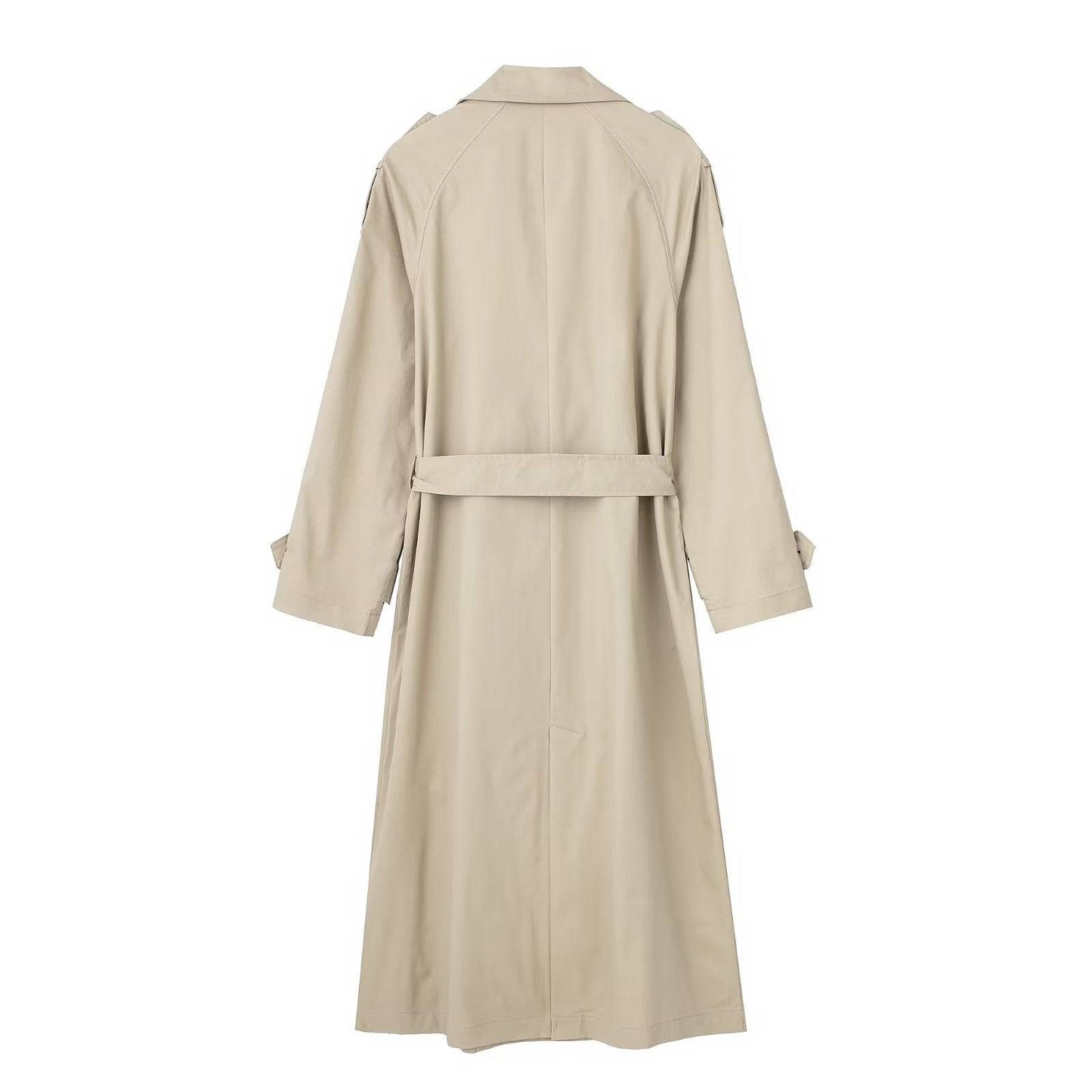 French Belted Double Breasted Trench Coat for Women with Collar    