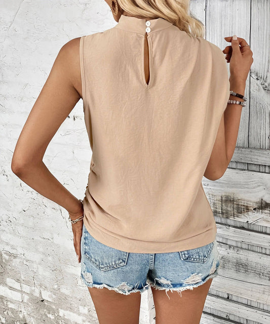 Elegant Solid Color Polyester Blouse with Mock Neck    