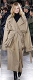 Khaki Cotton Trench Coat Women Spring British Long Below The Knee Removable Large Pocket Tie Front Top    