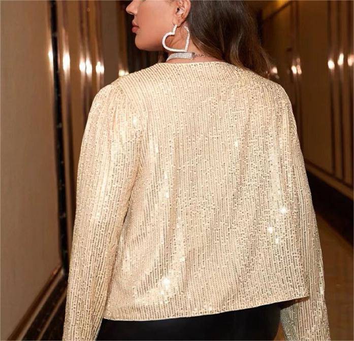 Sequined Long Sleeve Jacket for Plus Size Women - Spring Fashion    