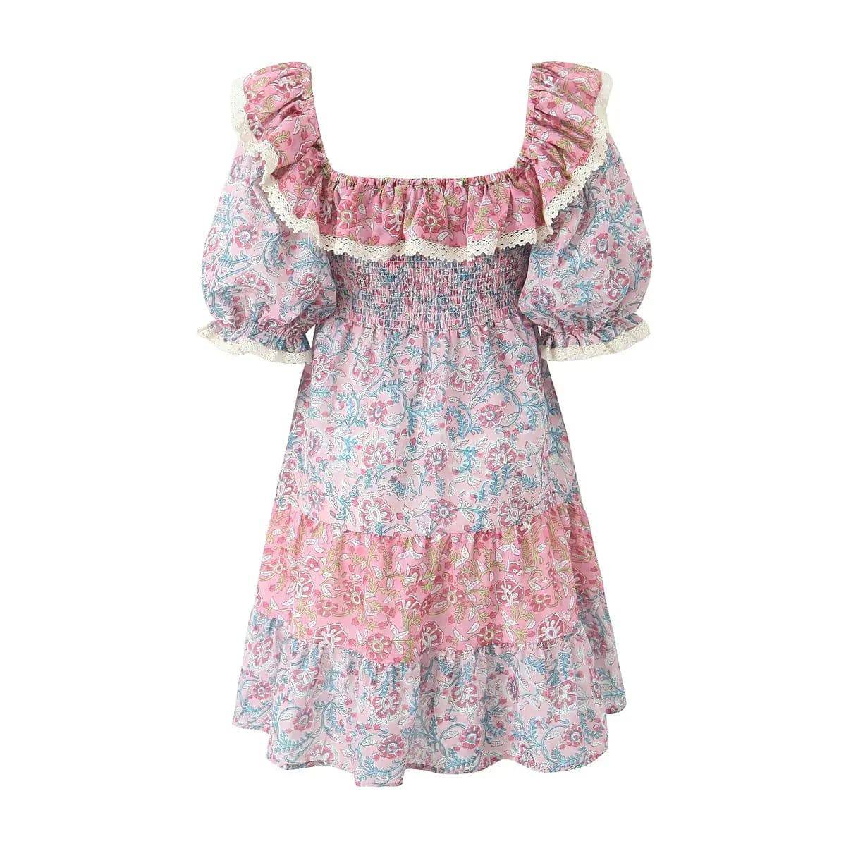 Floral Print Ruffled Summer Dress with Puff Sleeves for Women    