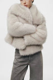 Stylish Faux Fur Effect Short Coat for Autumn and Winter    