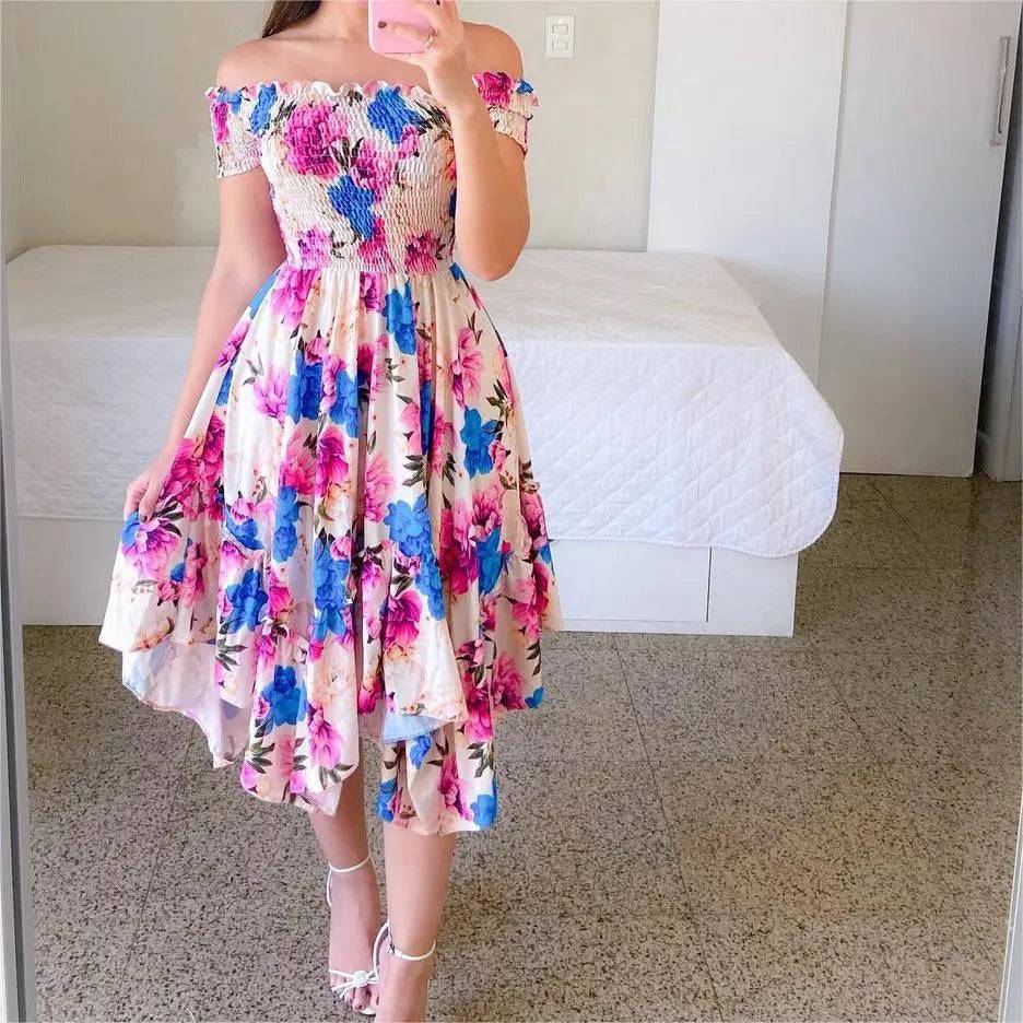 Floral Print Off-Shoulder A-Line Midi Dress    