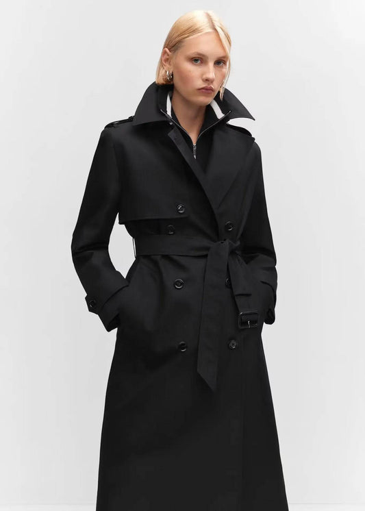 Korean Style Double Breasted Long Trench Coat for Women    