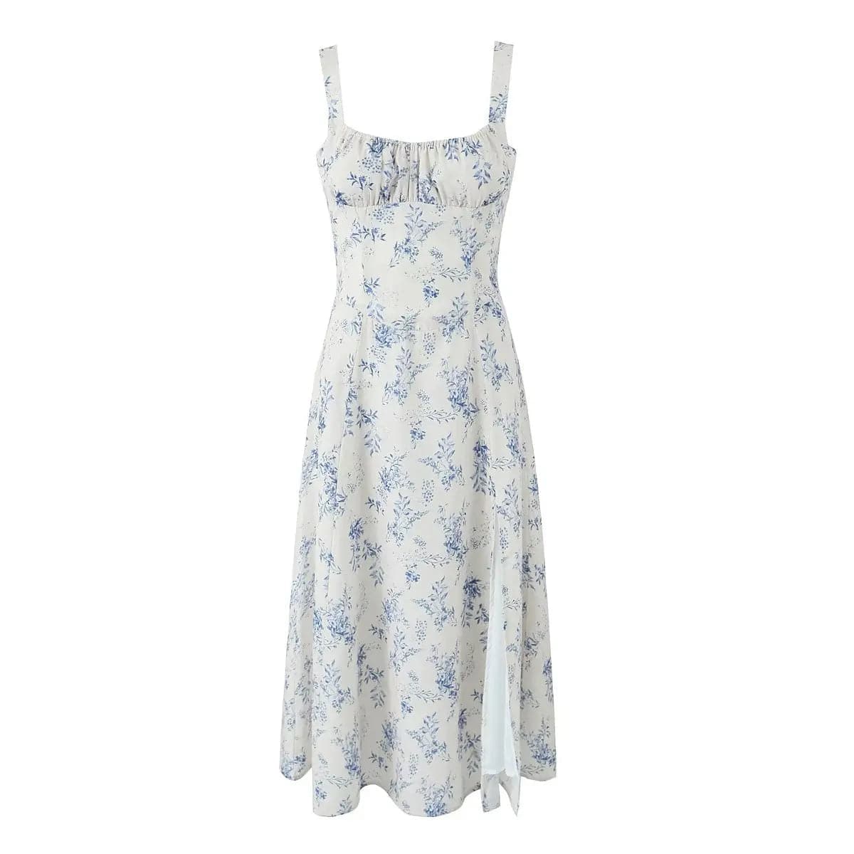 Retro Floral Print Lace-Up Waist Summer Dress    