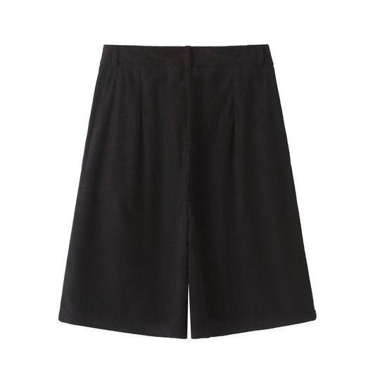 High Waist Corduroy Wide Leg Shorts    