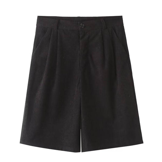 High Waist Corduroy Wide Leg Shorts    