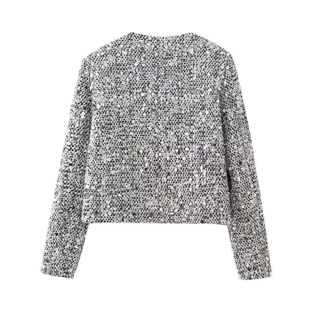 Sequined Slim Blazer for Women's Autumn and Winter Wardrobe    