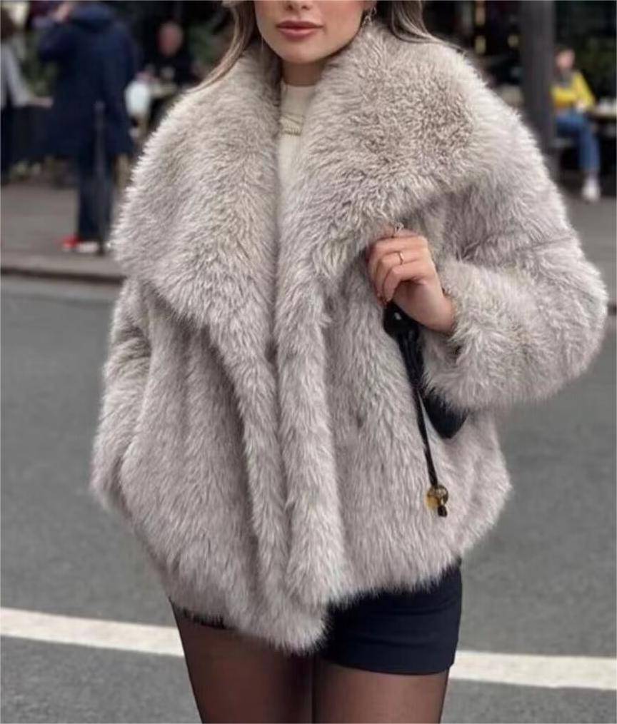 Stylish Faux Mink Fur Winter Coat with Pocket    