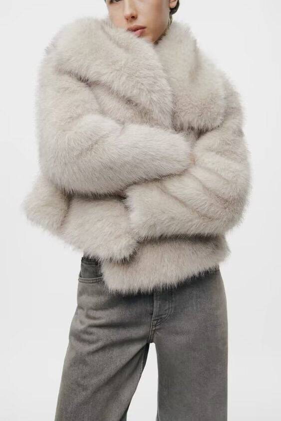 Stylish Faux Mink Fur Winter Coat with Pocket    