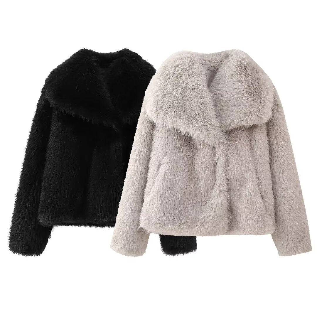 Stylish Faux Mink Fur Winter Coat with Pocket    