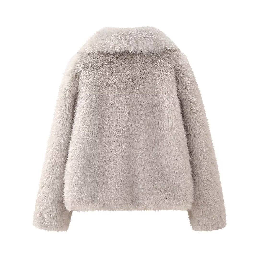 Stylish Faux Mink Fur Winter Coat with Pocket    