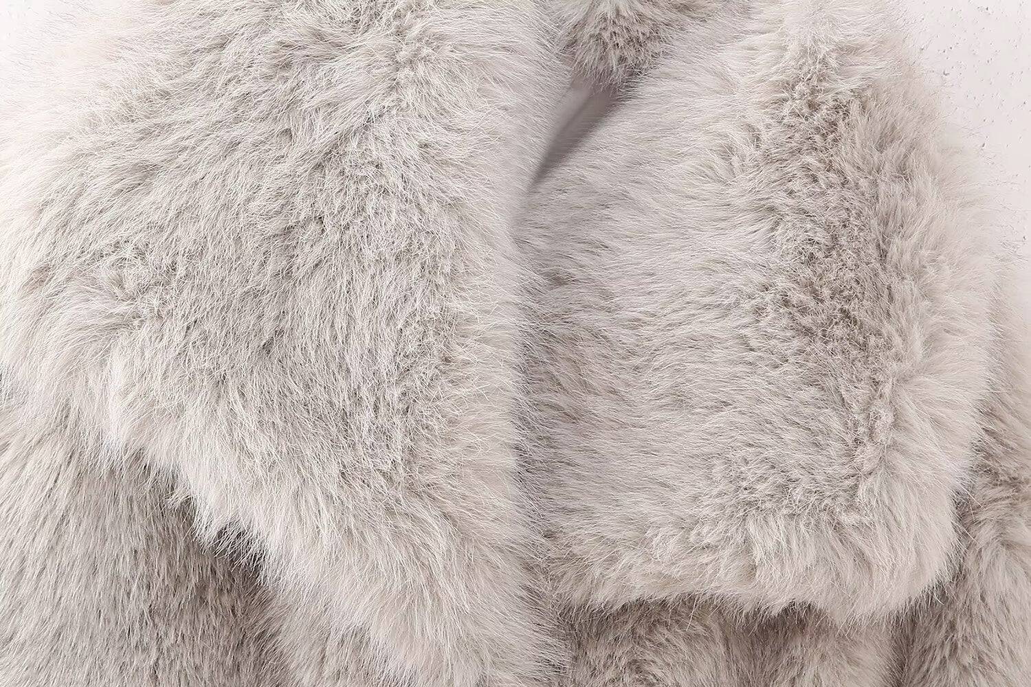 Stylish Faux Mink Fur Winter Coat with Pocket    