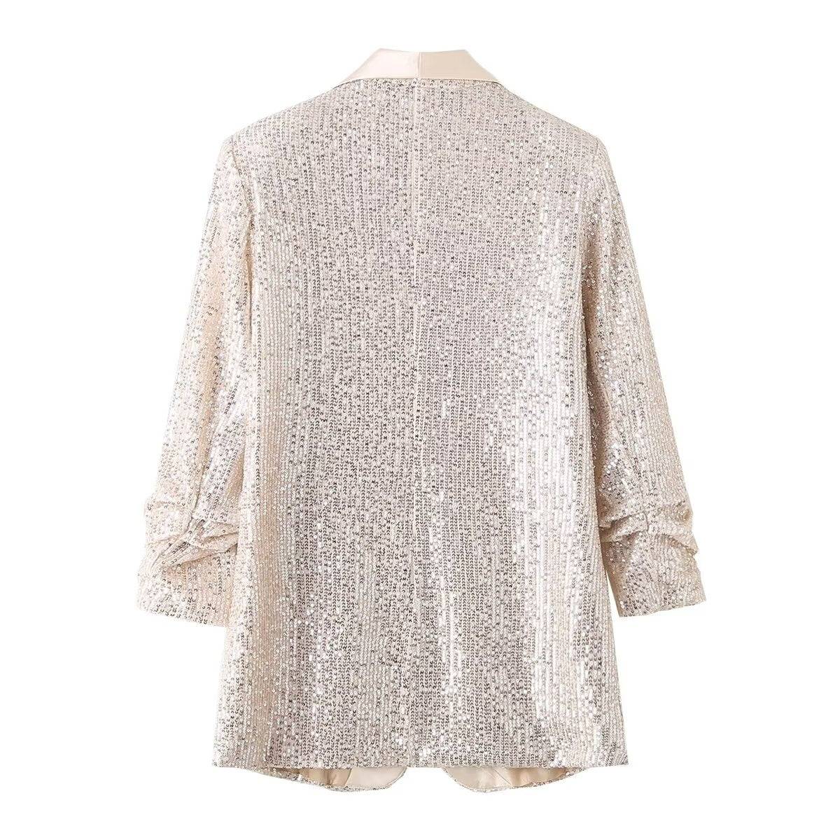 Sequin Embellished Mid-Length Fur Coat for Women    