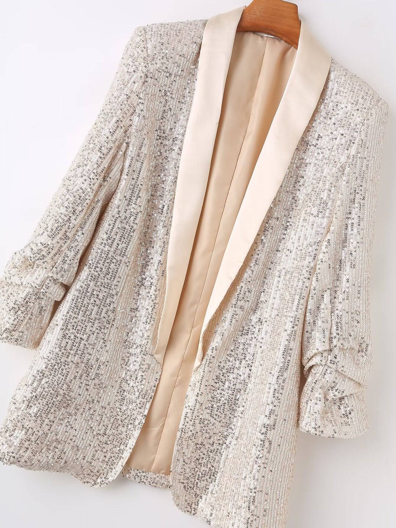 Sequin Embellished Mid-Length Fur Coat for Women    