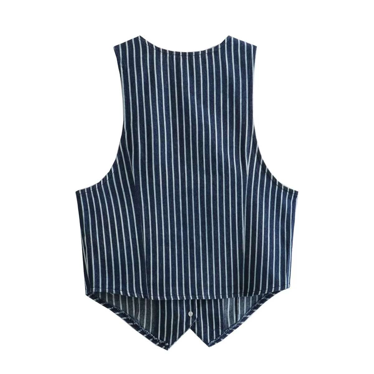 Striped Sleeveless Cardigan for Women    