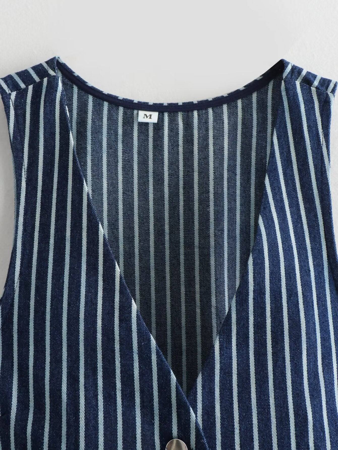 Striped Sleeveless Cardigan for Women    