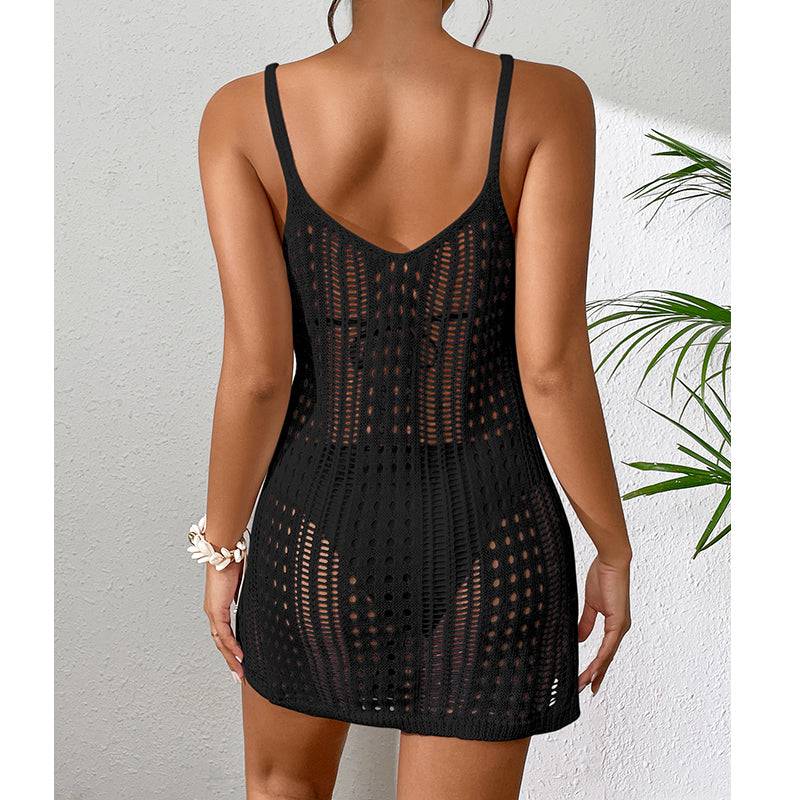 Short Knitted Texture Hollow Out Beach Camisole Dress    