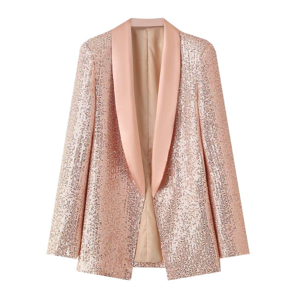 Elegant Mid-Length Sequin Blazer for Women's Winter    